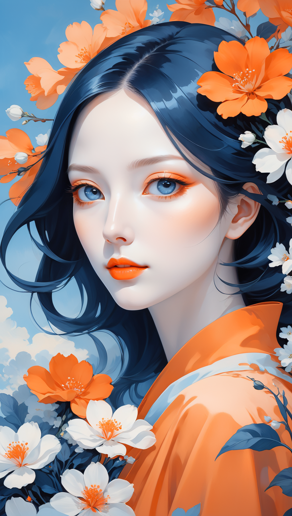 02128-3776692803-a beautiful picture of a pale woman 33yo with white flowers on her face, in the style of monochromatic paintings, light sky-blue.png